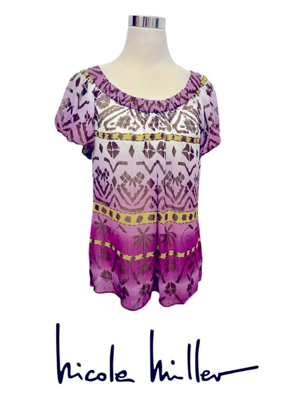 Nicole Tribal Print Poof Sleeve Top